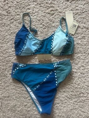 Gottex Multi-Blue Panel Bikini Set Sz L NWT
